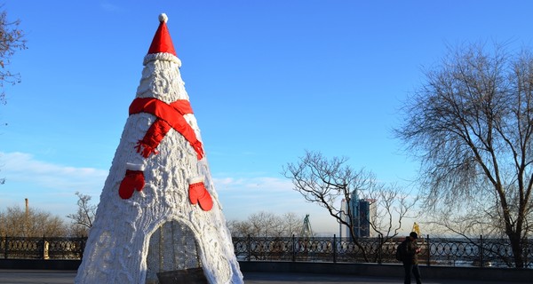 Возле одесского Дюка поставили елку, в которой можно погреться