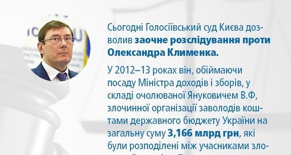 Луценко: Суд разрешил заочное расследование по делу Клименко