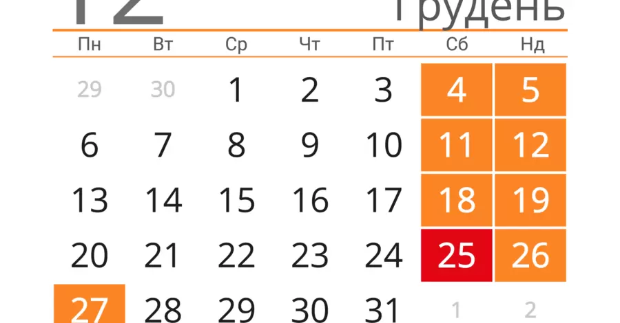 Вихідні та свята грудня 2021 року: коли цього року триденні канікули та скорочені робочі дні