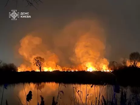 В Киеве масштабный пожар на территории экопарка «Осокорки»