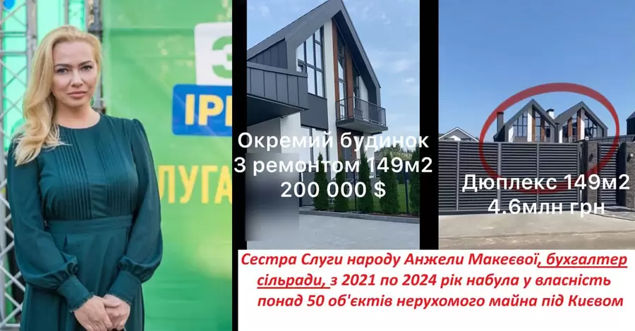 Сестра Слуги народу Анжели Макеєвої з 2021 по 2024 рік набула понад 50 об'єктів нерухомості