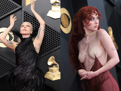 Червоний хідник Grammy: Леді Гага в пір'ях та скандальна сукня Chappell Roan 