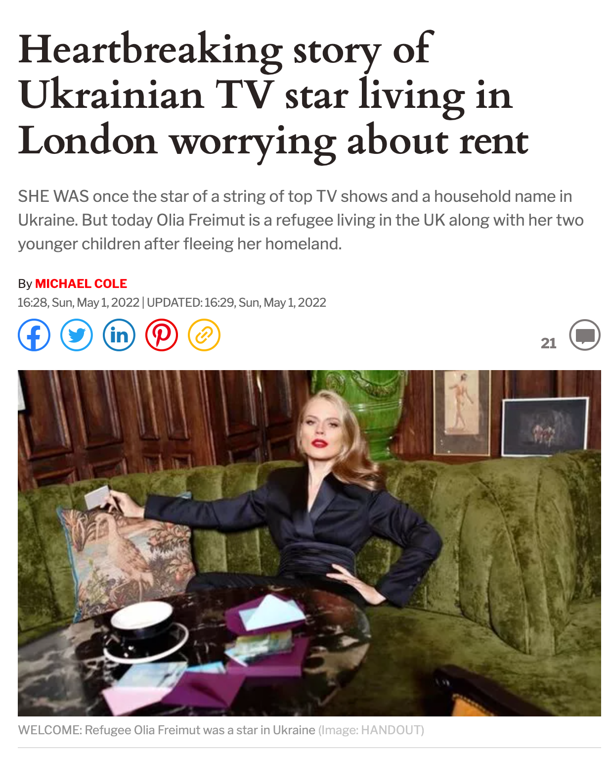 На сайте издания опубликовали статью о телеведущей Фото: скриншот express.co.uk 
