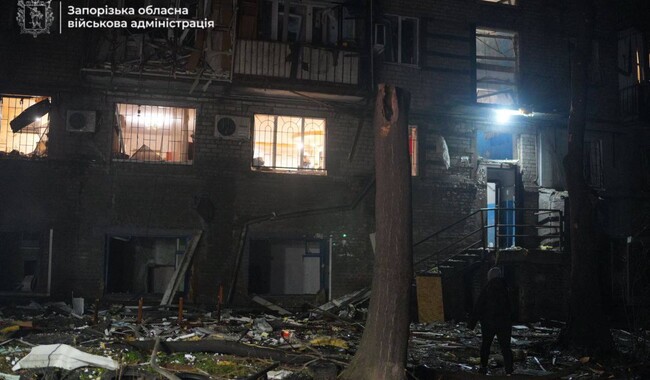 Российский удар по Запорожью в ночь на 26 листопада. Фото: t.me/ivan_fedorov_zp