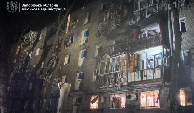 Российский удар по Запорожью в ночь на 26 листопада. Фото: t.me/ivan_fedorov_zp